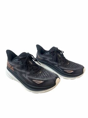 HOKA Clifton 9 Running Shoes Women’s Size 7 Wide Black Rose Gold Low Sneakers